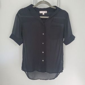 Uniqlo black sheer button down tee